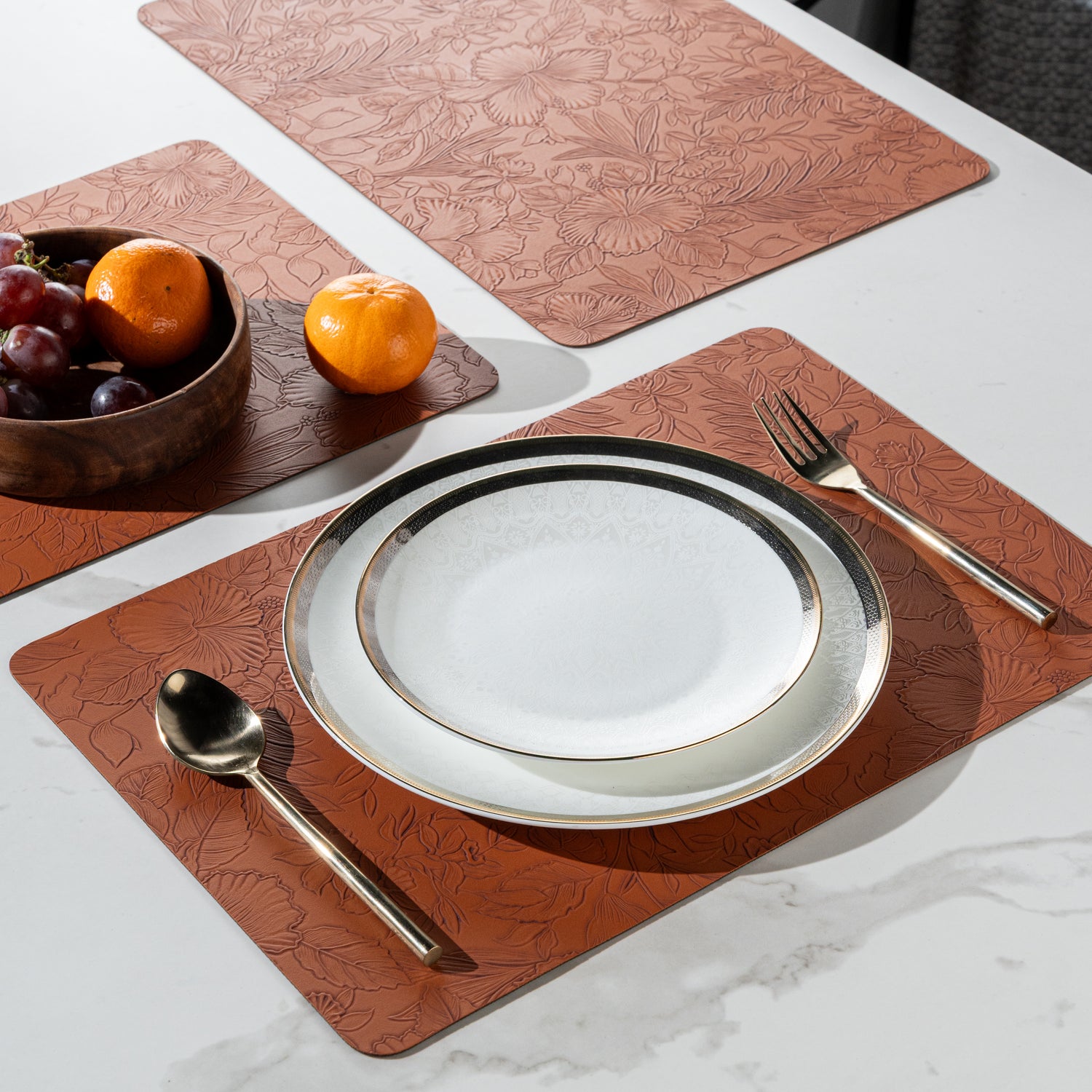 Muse Textured Wood Brown Dining Table Mat Set of 6 - Pano