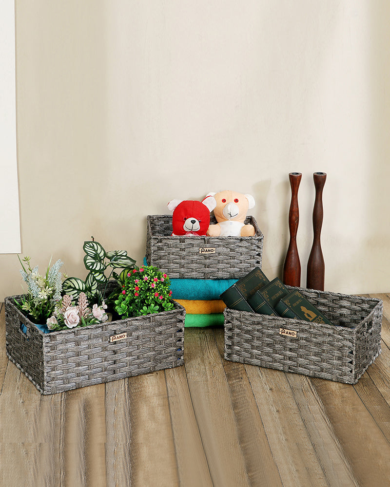 Imported Manhattan Plastic Wicker Basket Grey