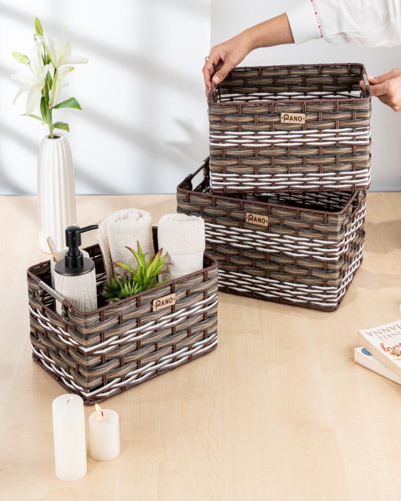 Wicker Storage Oliver Basket Brown | Storage Basket with Lid - Pano