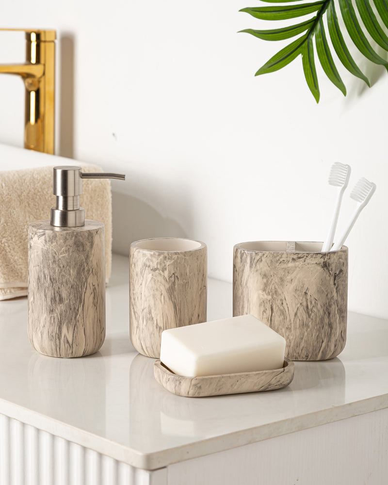 Smooky Brown Polyresin 4 Pcs Bath Set Pano