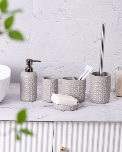 Luxurious Polyresin 4 Pcs Bath Set Metal Grey ,The Best Gifting Choice Pano