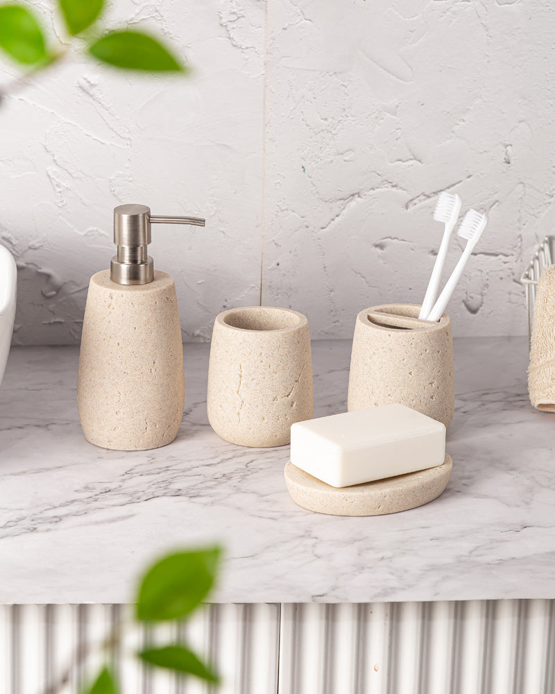 Exclusive Polyresin Bath Decor Bathroom Accessory Set of 4 Pano