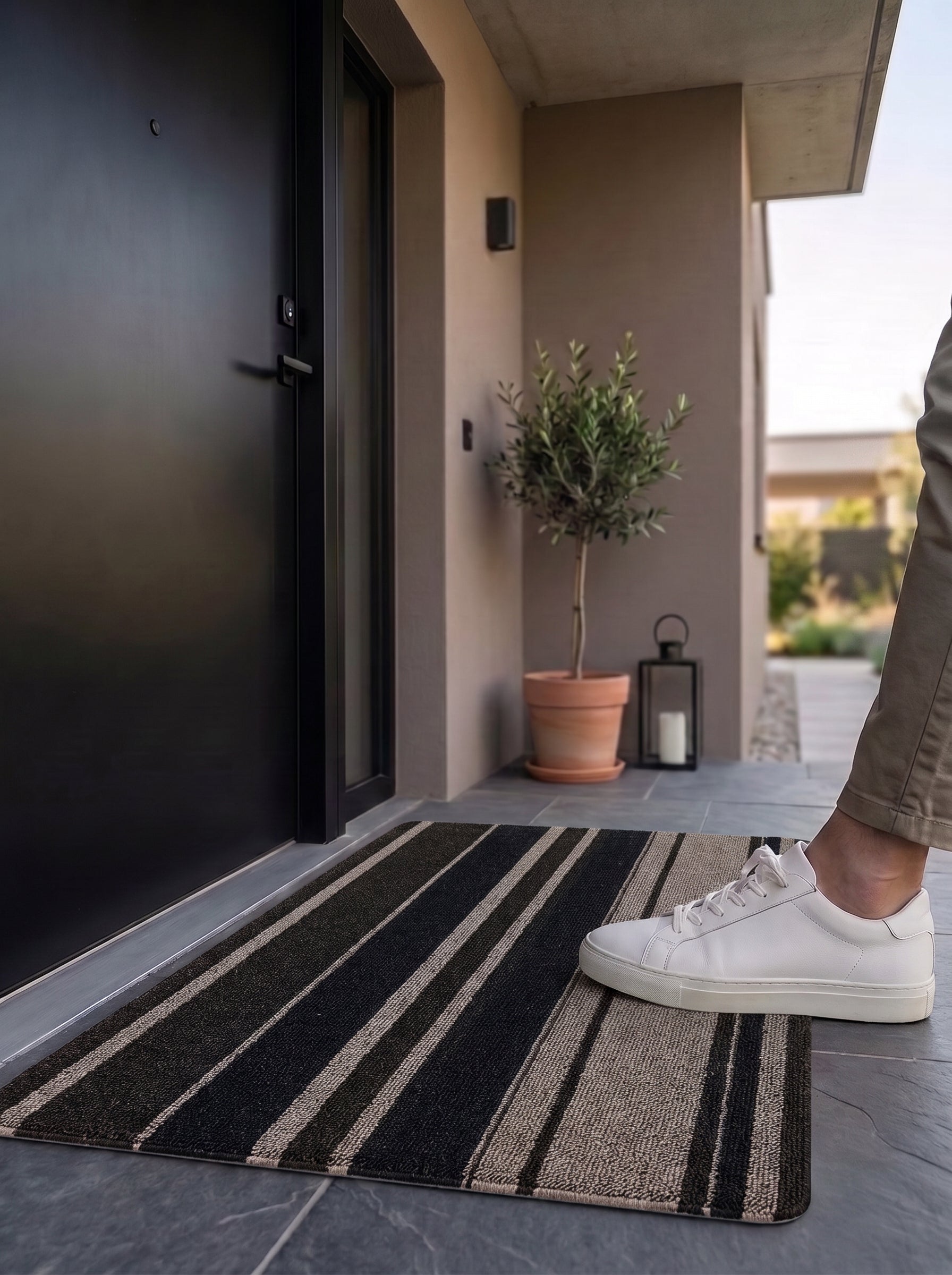 Linea Beige Anti-Skid Outdoor Mat -Pano