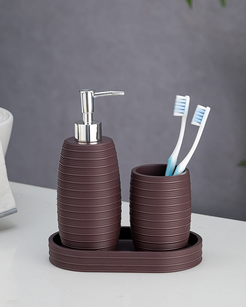 Stylish Polyresin Set of 3 with Soap Dispenser (Plum) - Pano