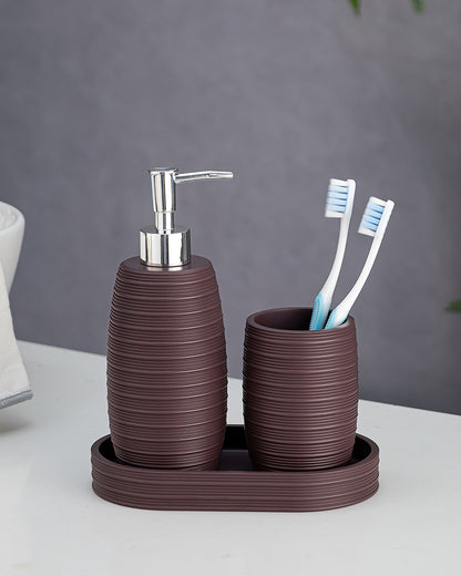 Stylish Polyresin Set of 3 with Soap Dispenser (Plum) - Pano