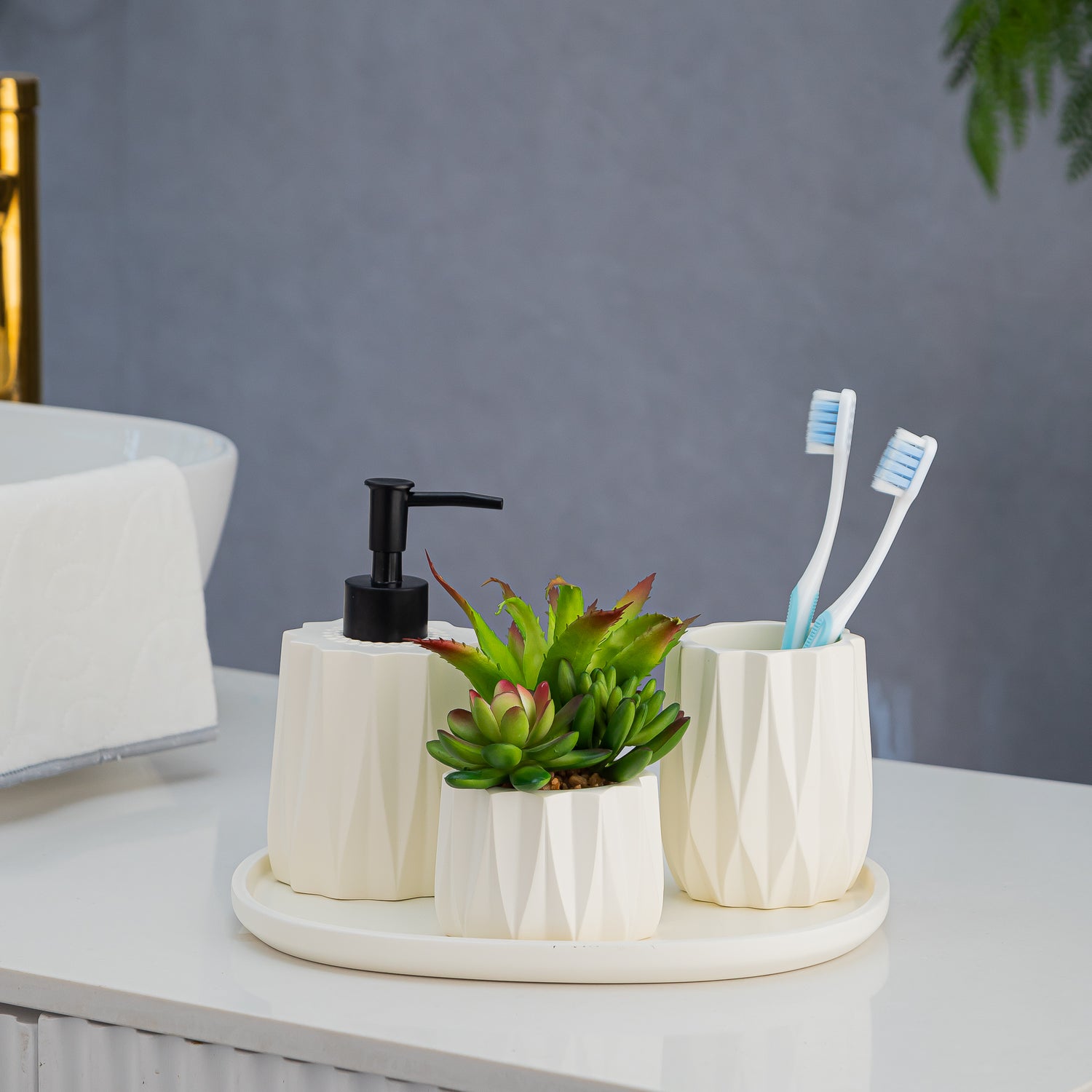 Exclusive Polyresin Bath Decor Bathroom Accessory Set of 4 Moon - Pano