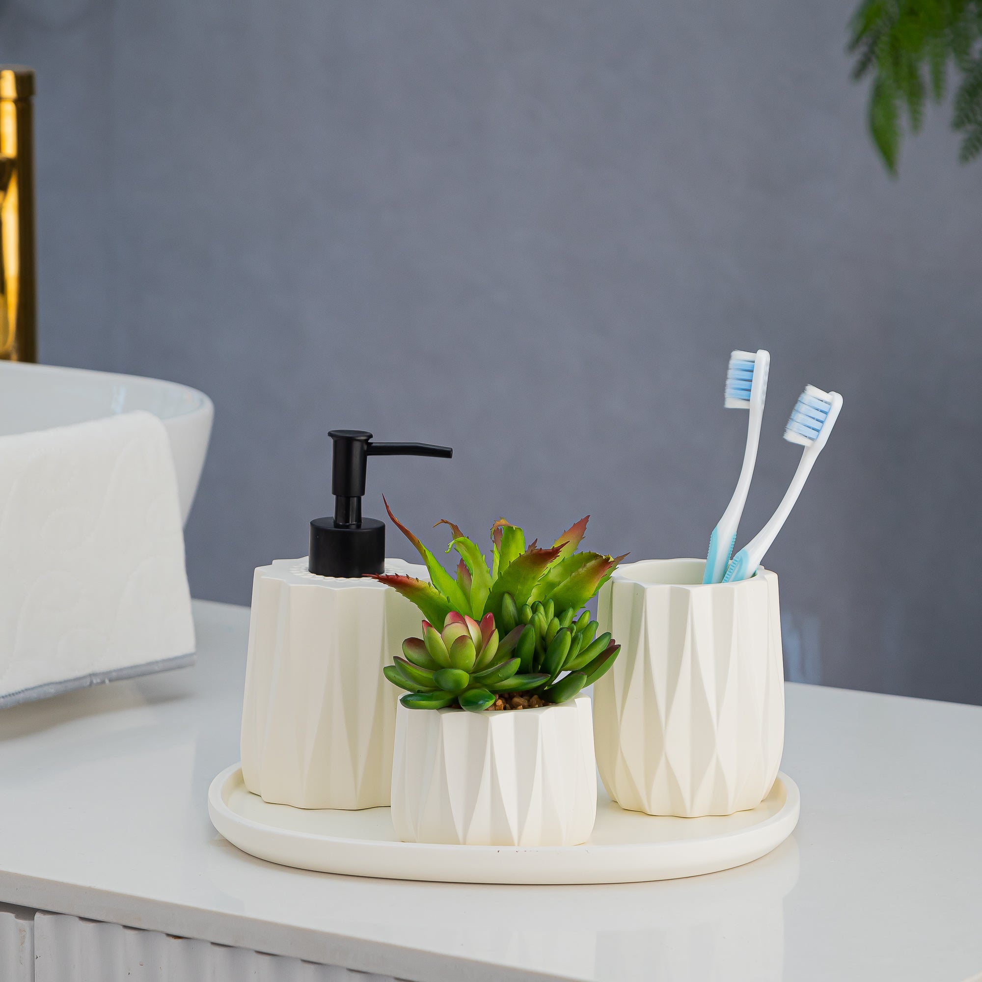 Exclusive Polyresin Bath Decor Bathroom Accessory Set of 4 Moon - Pano