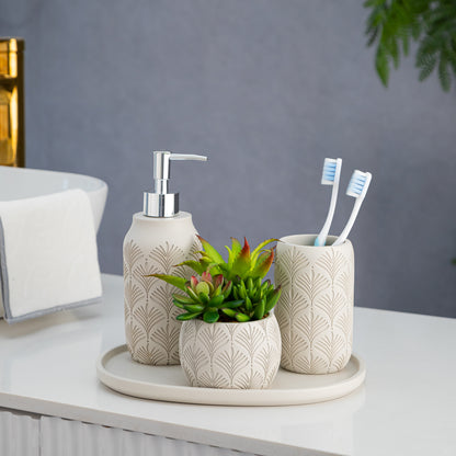 Exclusive Polyresin Bath Decor Bathroom Accessory Set of 4 Creamy - Pano