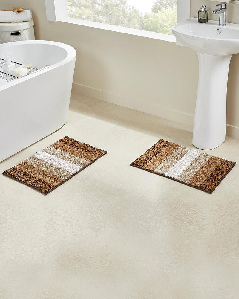 Textured Anti Skid Brown Bathmat Set of 2 - Pano