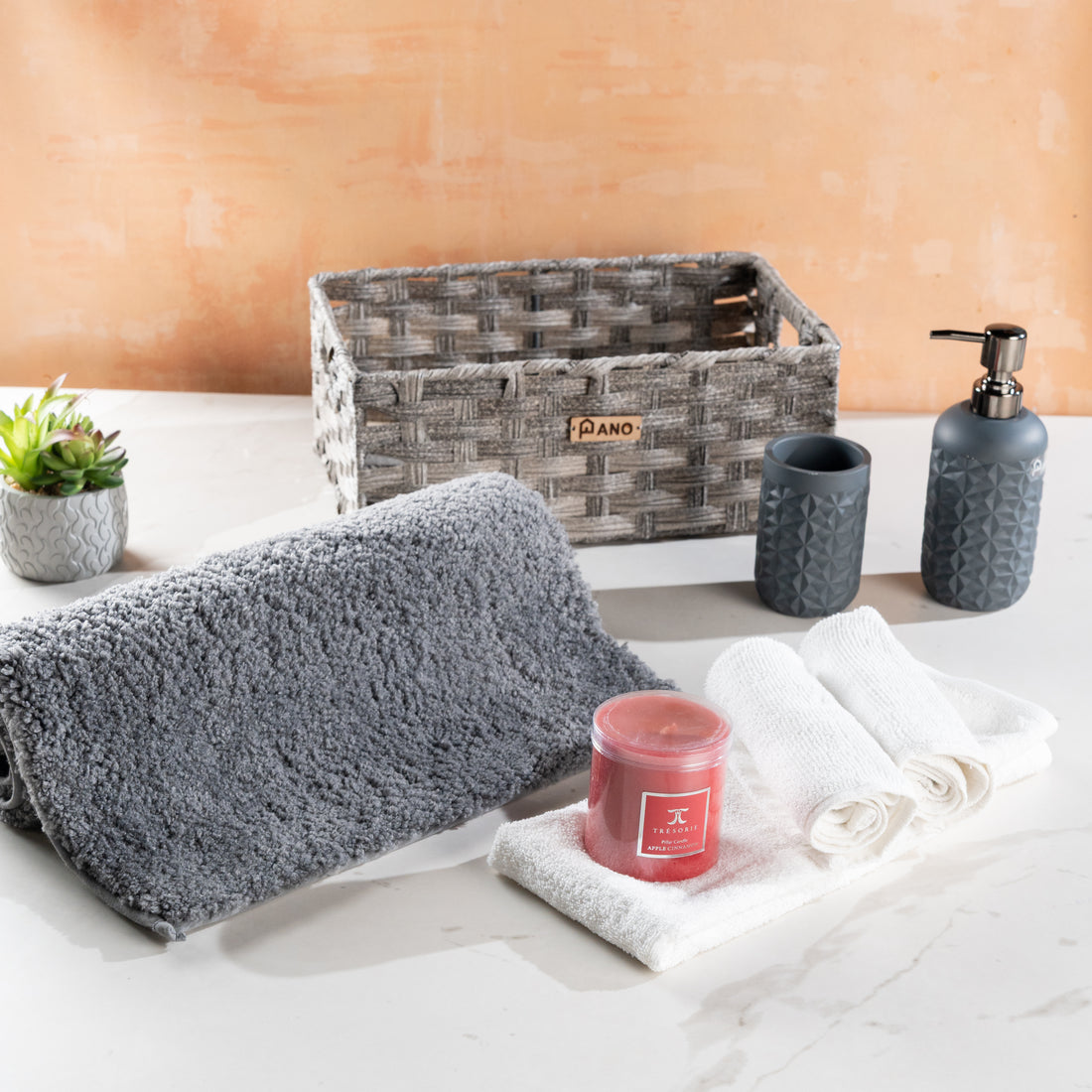 All in one Diwali Gift Combo with Soap Dispenser, Tumbler, 2 Face Towel &amp; 1 Hand Towel &amp; Decorative Candle - Pano