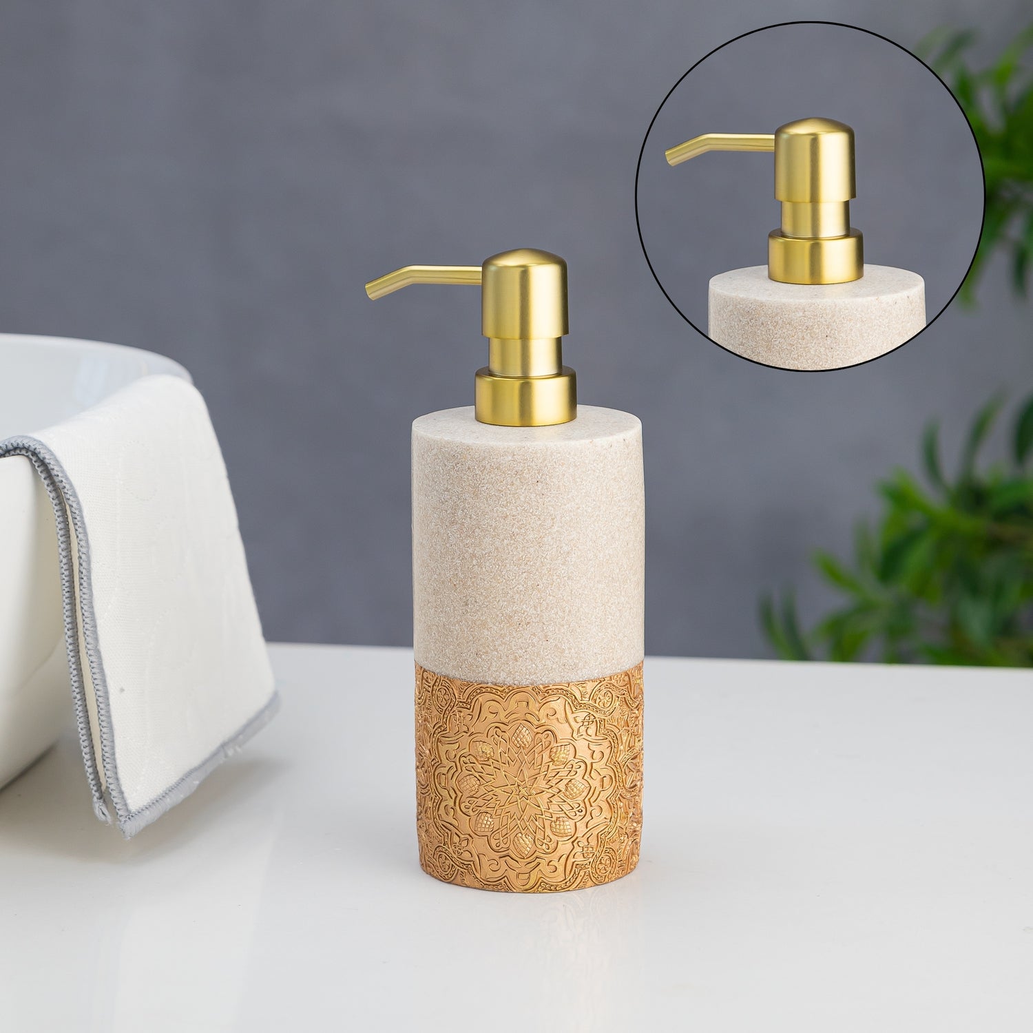 Exclusive Polyresin Soap Dispenser for Handwash for Bathroom Antique Gold - Pano