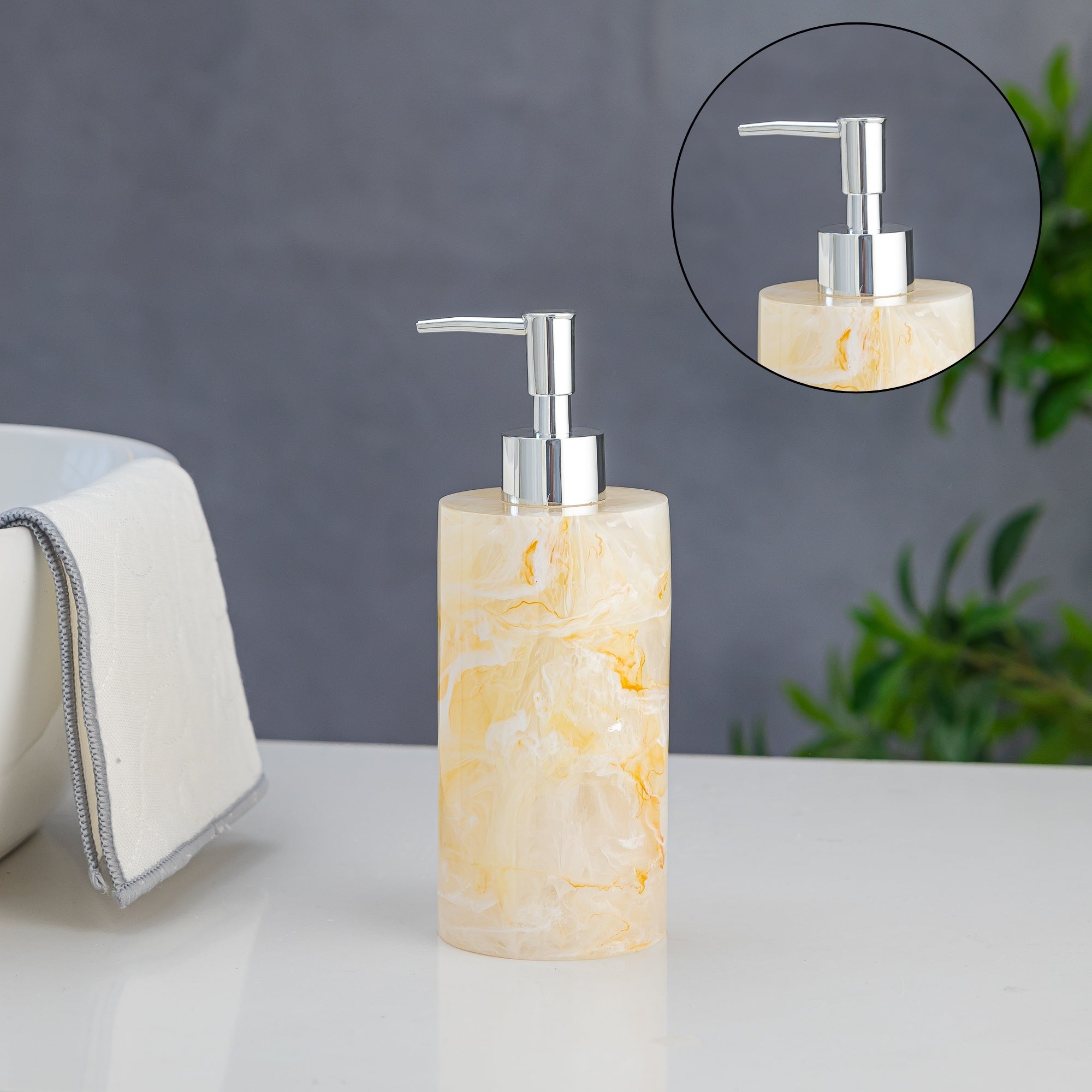 Exclusive Polyresin Soap Dispenser for Handwash for Bathroom Honey Marble - Pano