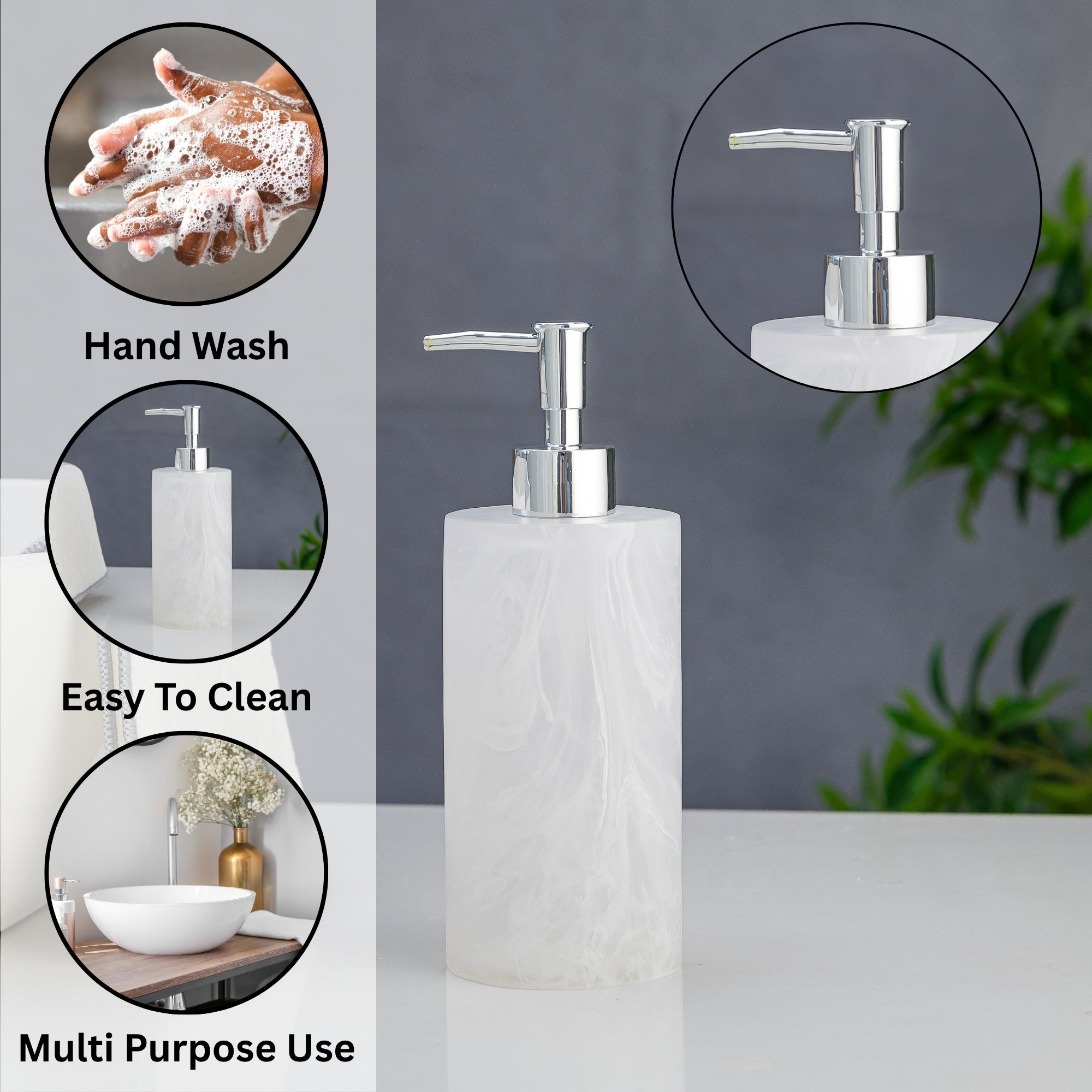 Exclusive Polyresin Soap Dispenser for Handwash for Bathroom Snow Marble - Pano