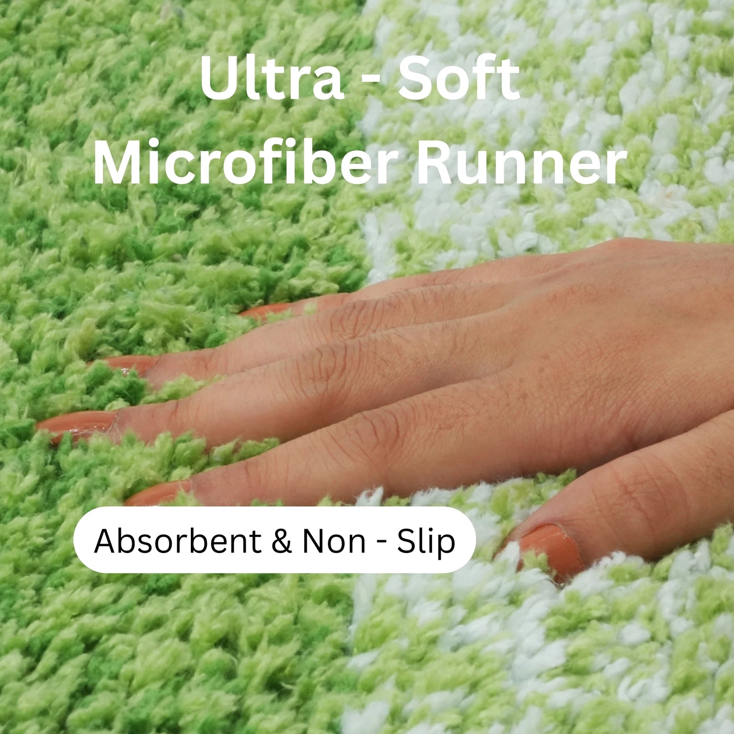 Textured Anti Skid Green Bathroom Washable Runner -Pano