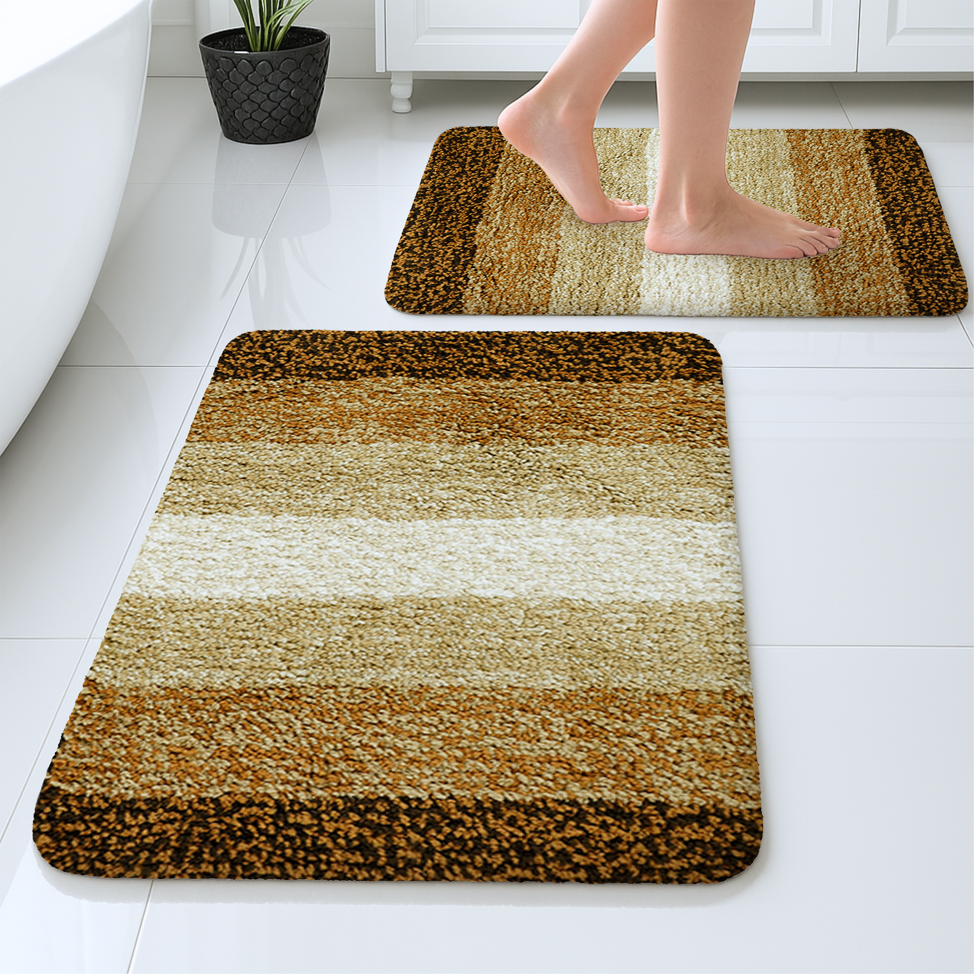 Textured Anti Skid Brown Bathmat - Pano