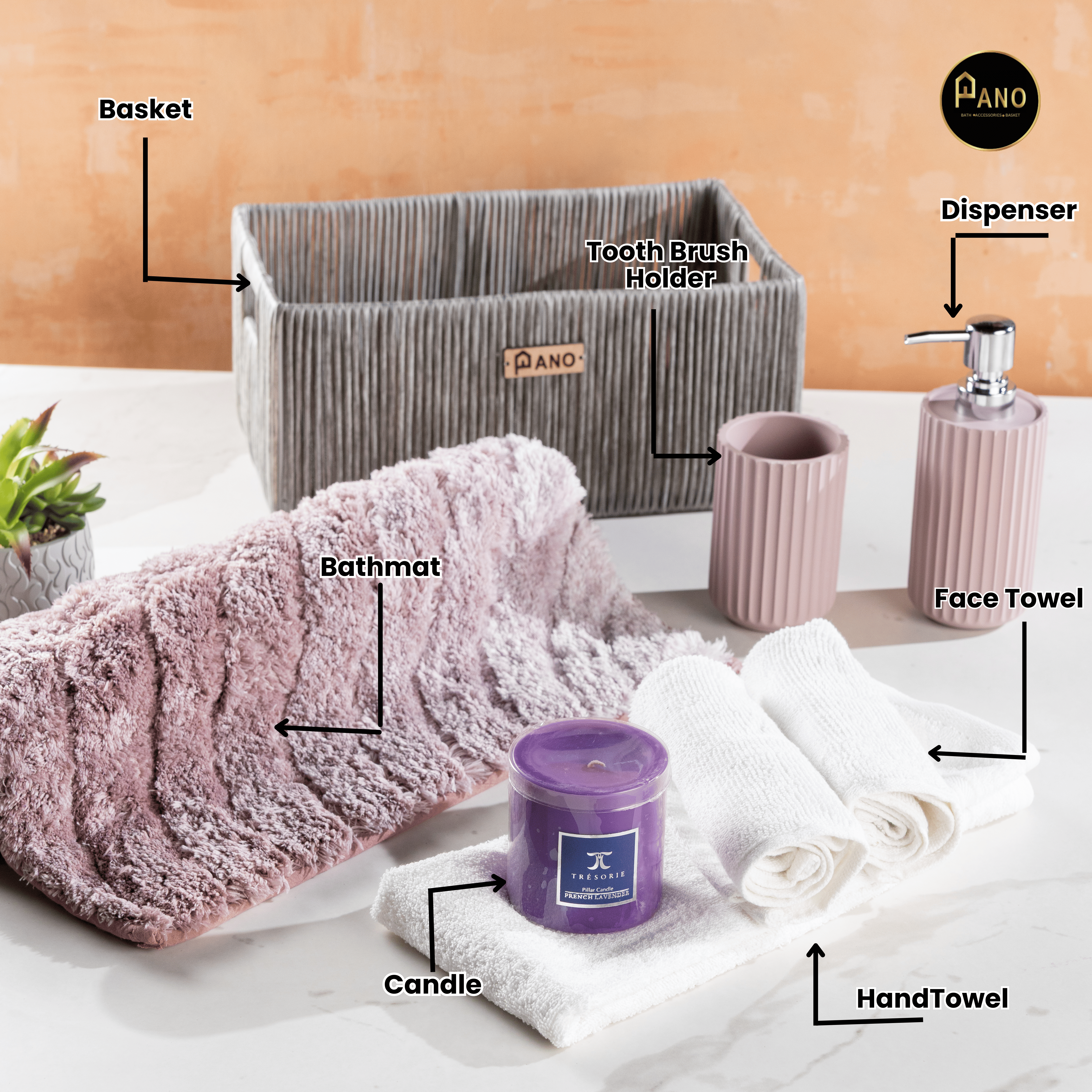 All in one Diwali Gift Combo with Soap Dispenser, Tumbler, 2 Face Towel & 1 Hand Towel & Decorative Candle - Pano