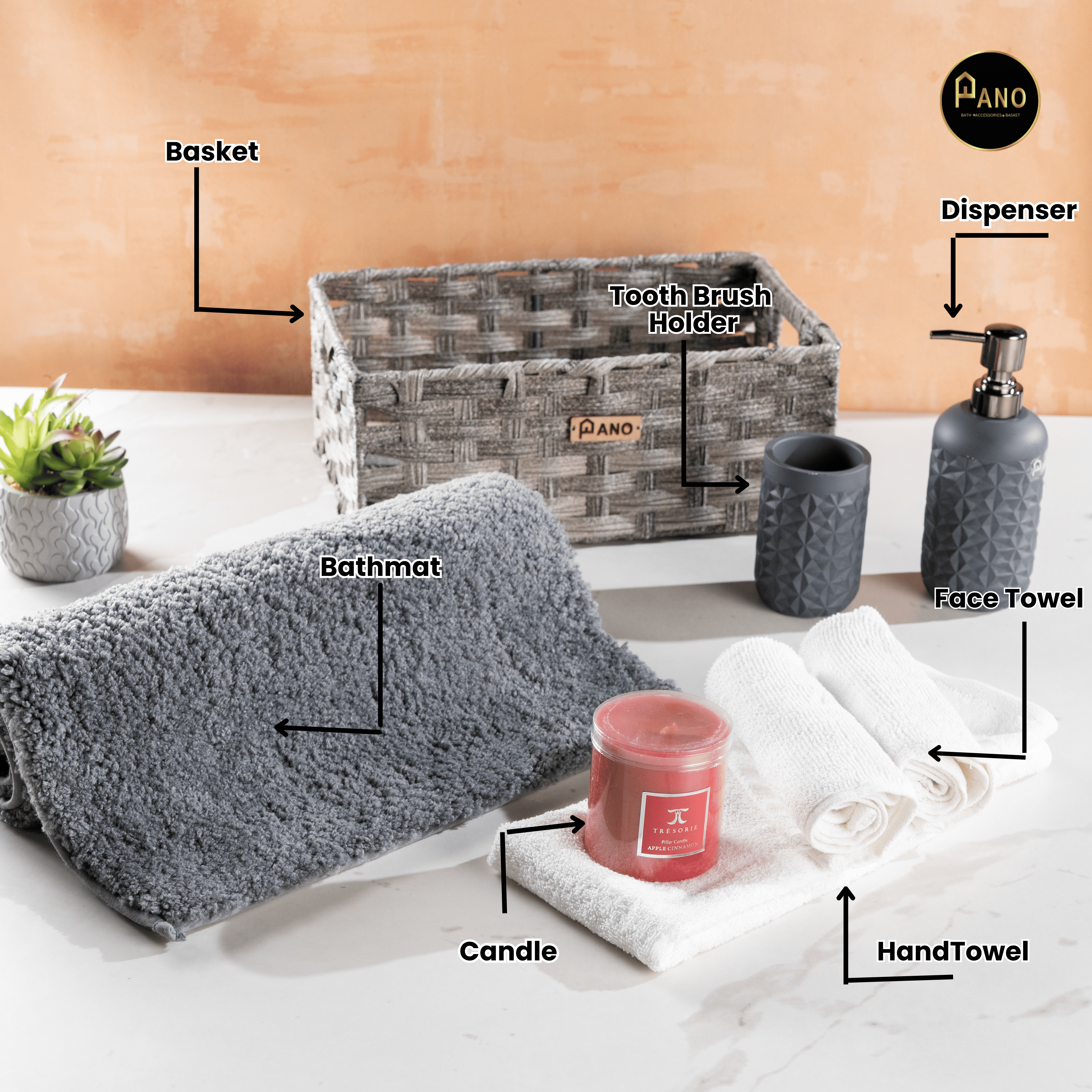 All in one Diwali Gift Combo with Soap Dispenser, Tumbler, 2 Face Towel & 1 Hand Towel & Decorative Candle - Pano