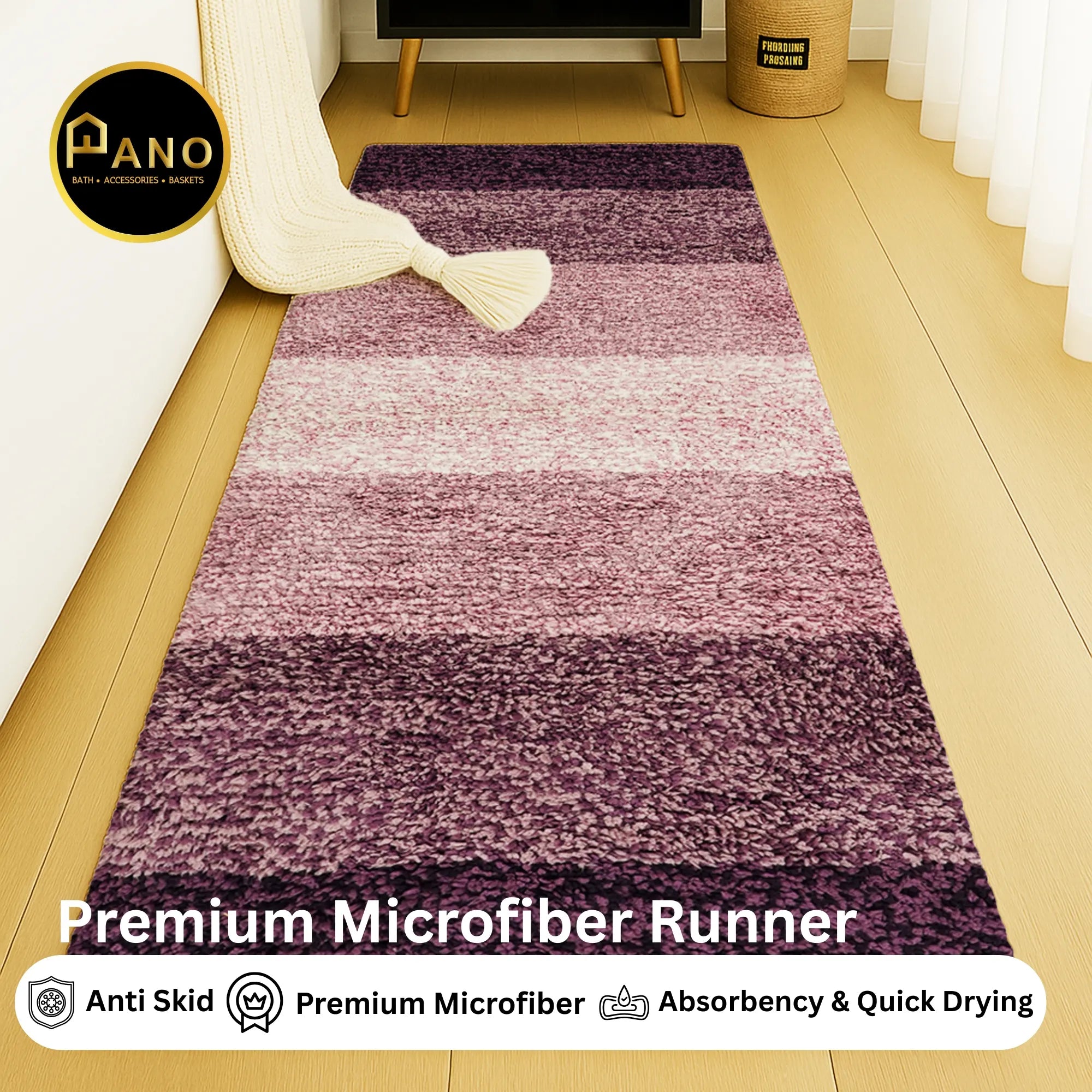 Textured Anti Skid Purple Bathroom Washable Runner -Pano
