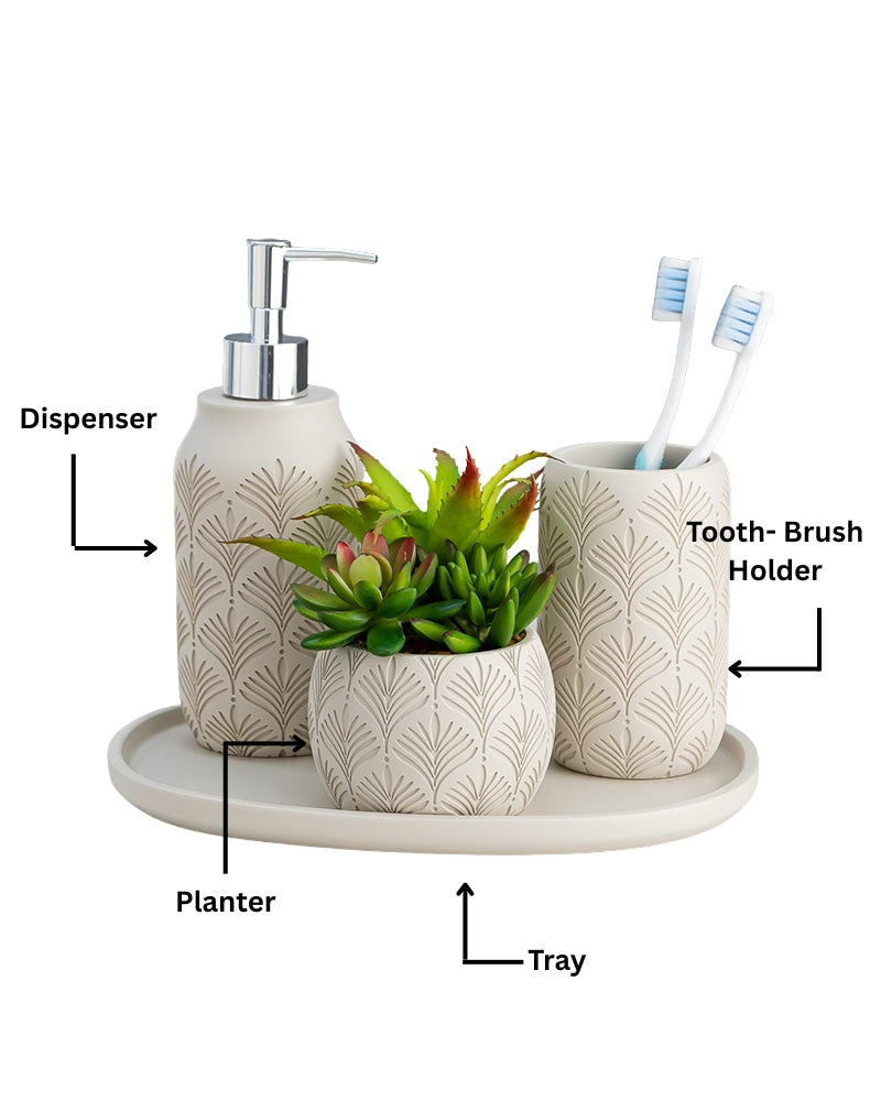 Exclusive Polyresin Bath Decor Bathroom Accessory Set of 4 Creamy - Pano