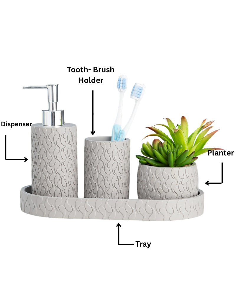 Exclusive Polyresin Bath Decor Bathroom Accessory Set of 4 Stone Grey - Pano