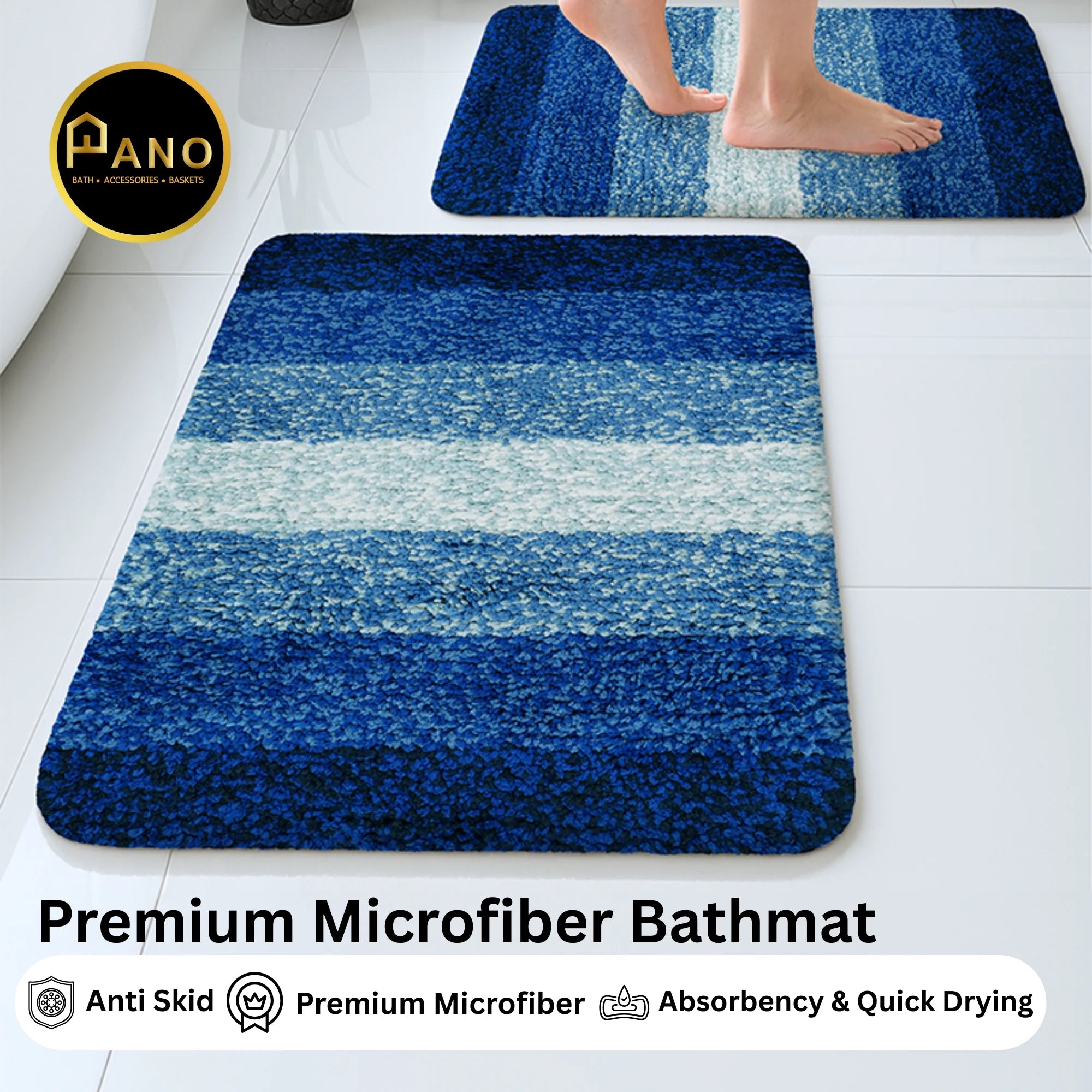 Textured Anti Skid Blue Bathmat- Pano